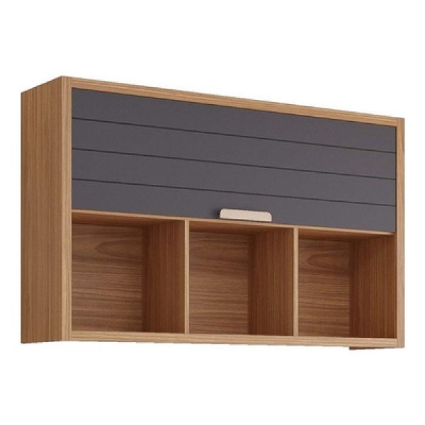 Armário Aéreo P- Cozinha Eloise C-3 Nichos E 1 Porta Basculante Riscada 120 Cm Freijo-titanium - Mgm