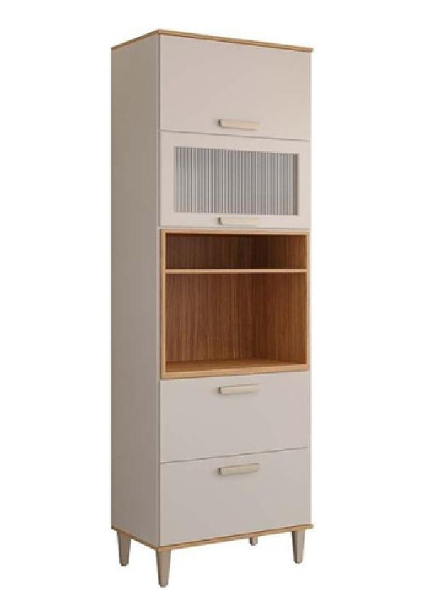 Torre Quente mdf 70cm 1 Nicho p- Forno 3 pts 1 Em Vidro Móveis Freijó-off White Freijo-off White