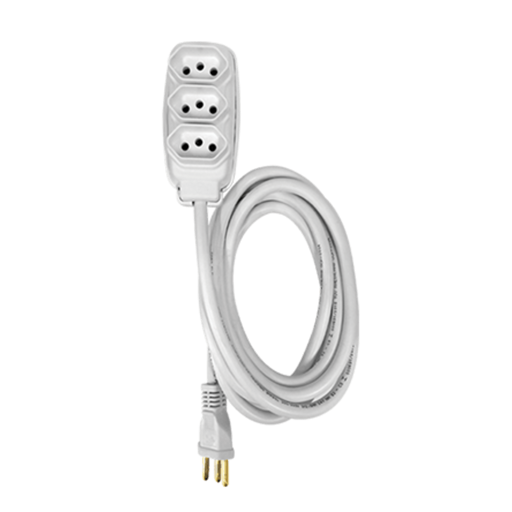 Encontraproduto.com.br - Extensão com 3 Tomadas Cabo PP 20 Amperes 5 Metros Branca