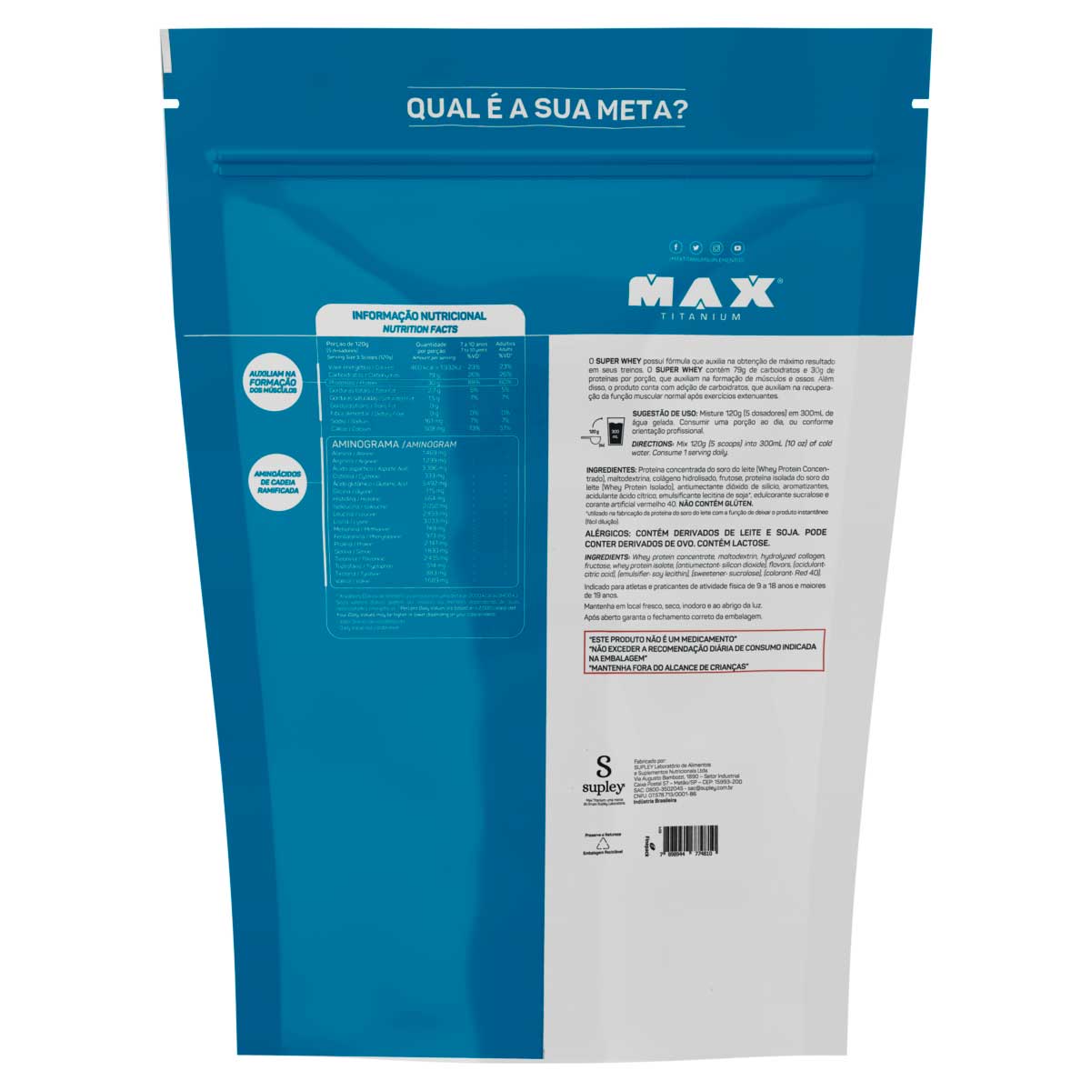 Encontraproduto.com.br - Whey Protein Super Max Titanium Pó Morango 900g Refil