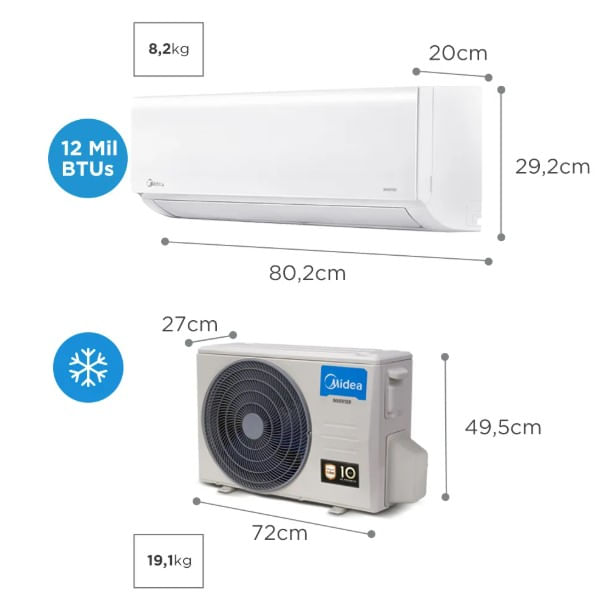 Encontraproduto.com.br - Ar Condicionado Split Hi Wall Inverter Midea Xtreme Save AI Connect 12000 BTU/h Frio 38AGVCJ12M5 – 220 Volts