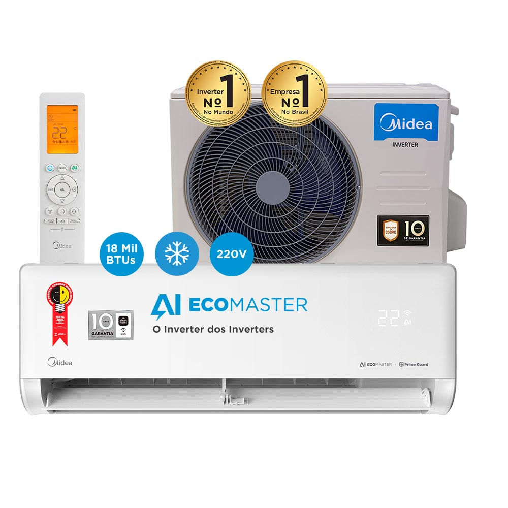 Encontraproduto.com.br - Ar Condicionado Split Hi Wall Inverter Midea AI Ecomaster 18.000 Btus Frio 220v R-32