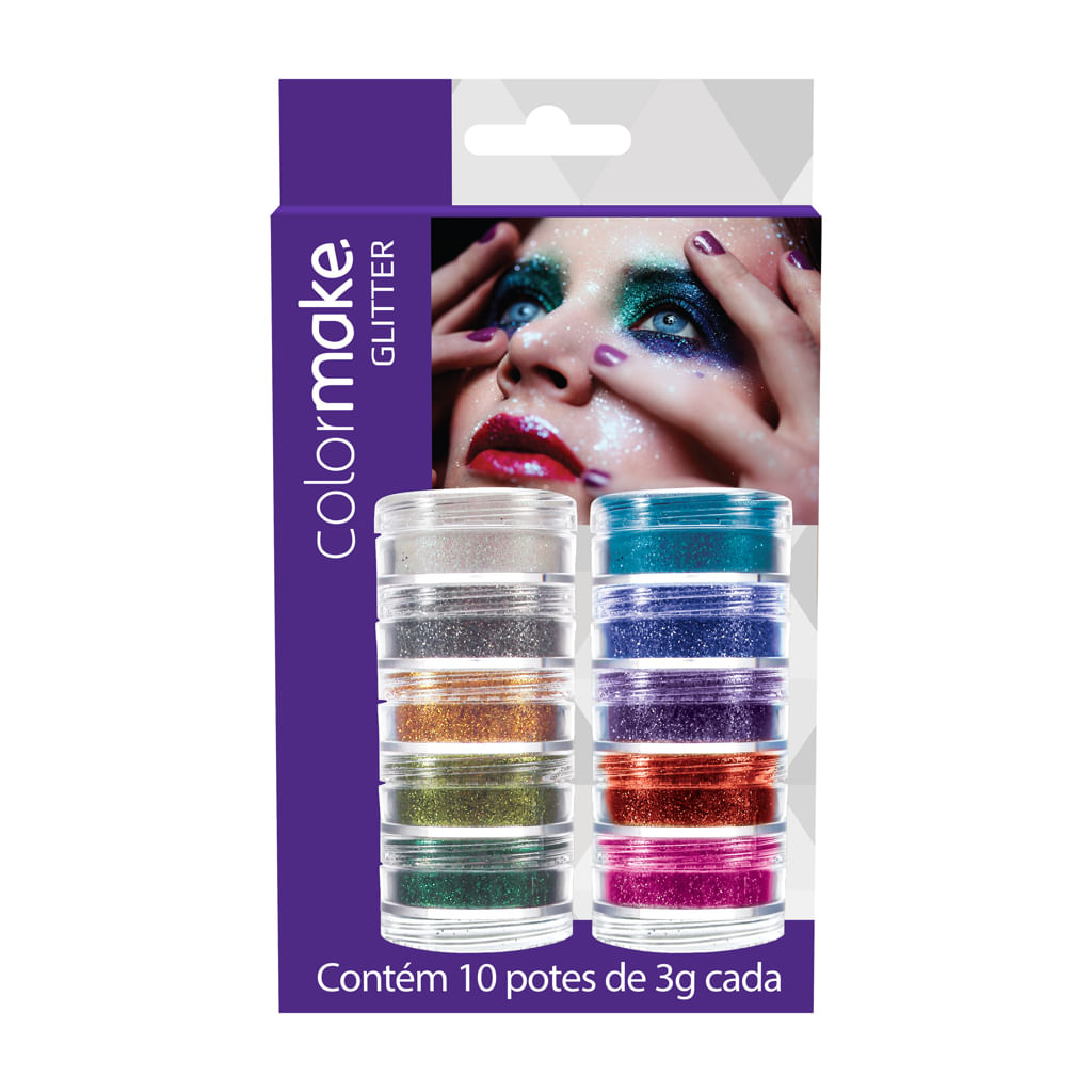 Encontraproduto.com.br - Kit Glitter Em Pó Colormake 10 Unidades