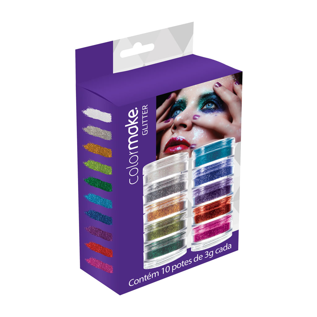 Encontraproduto.com.br - Kit Glitter Em Pó Colormake 10 Unidades