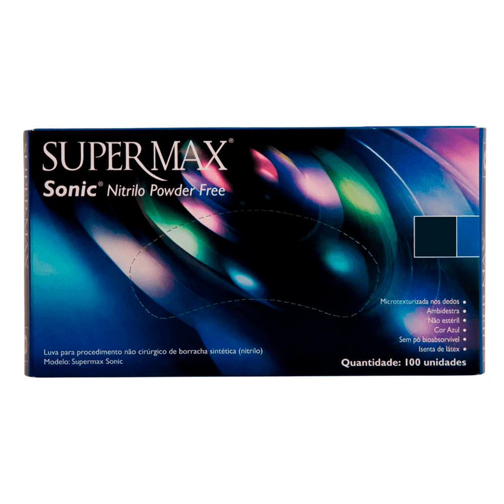 Encontraproduto.com.br - Luva de Procedimento de Nitrilo Azul Cobalto Sem Pó Sonic - Supermax
