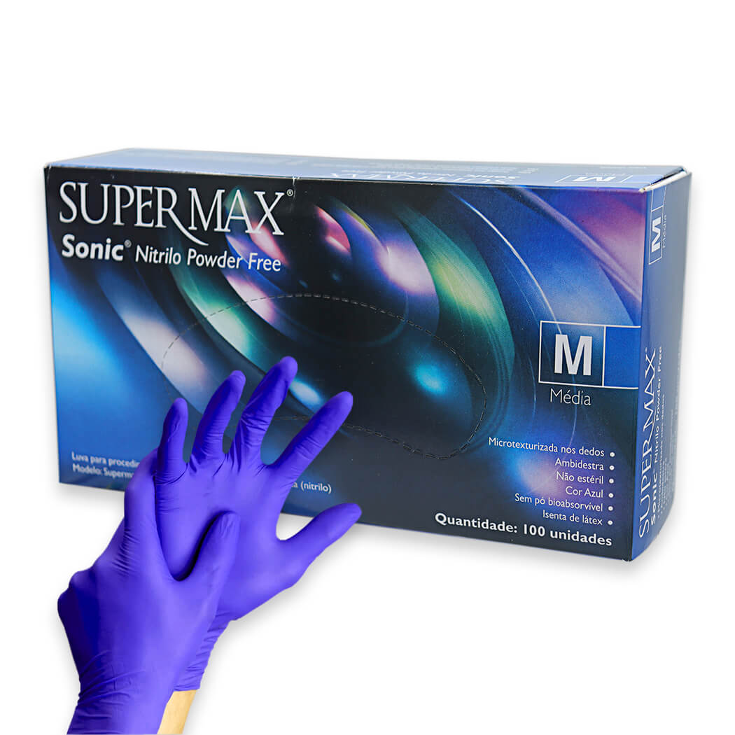Encontraproduto.com.br - Luva de Procedimento Nitrílica Sonic Sem Pó Azul com 100 - Supermax