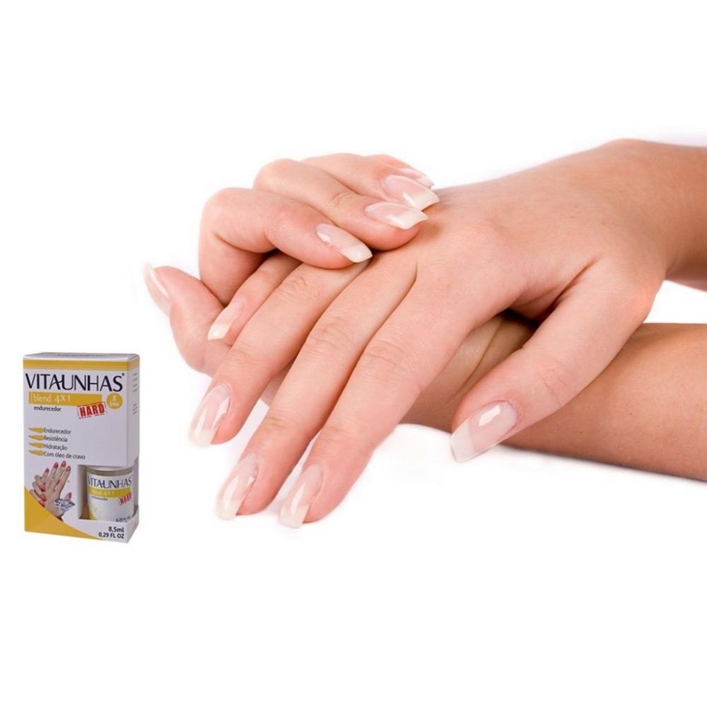 Encontraproduto.com.br - Esmalte VitaUnhas Base Hard Endurecedor Blend 4x1 8,5ml