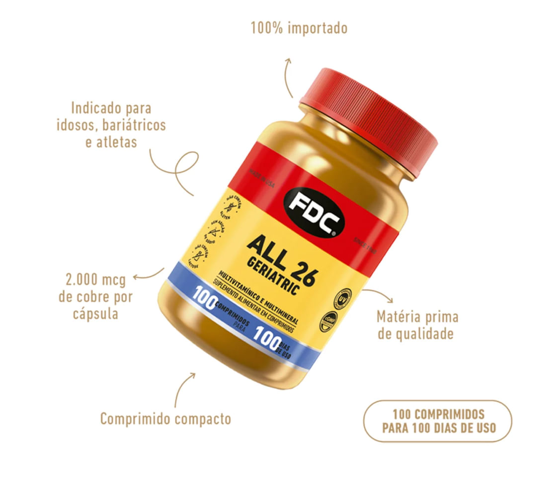 Encontraproduto.com.br - Kit All-26 Geriatric FDC Polivitamínico 3 Unidades com 100 Comprimidos Cada