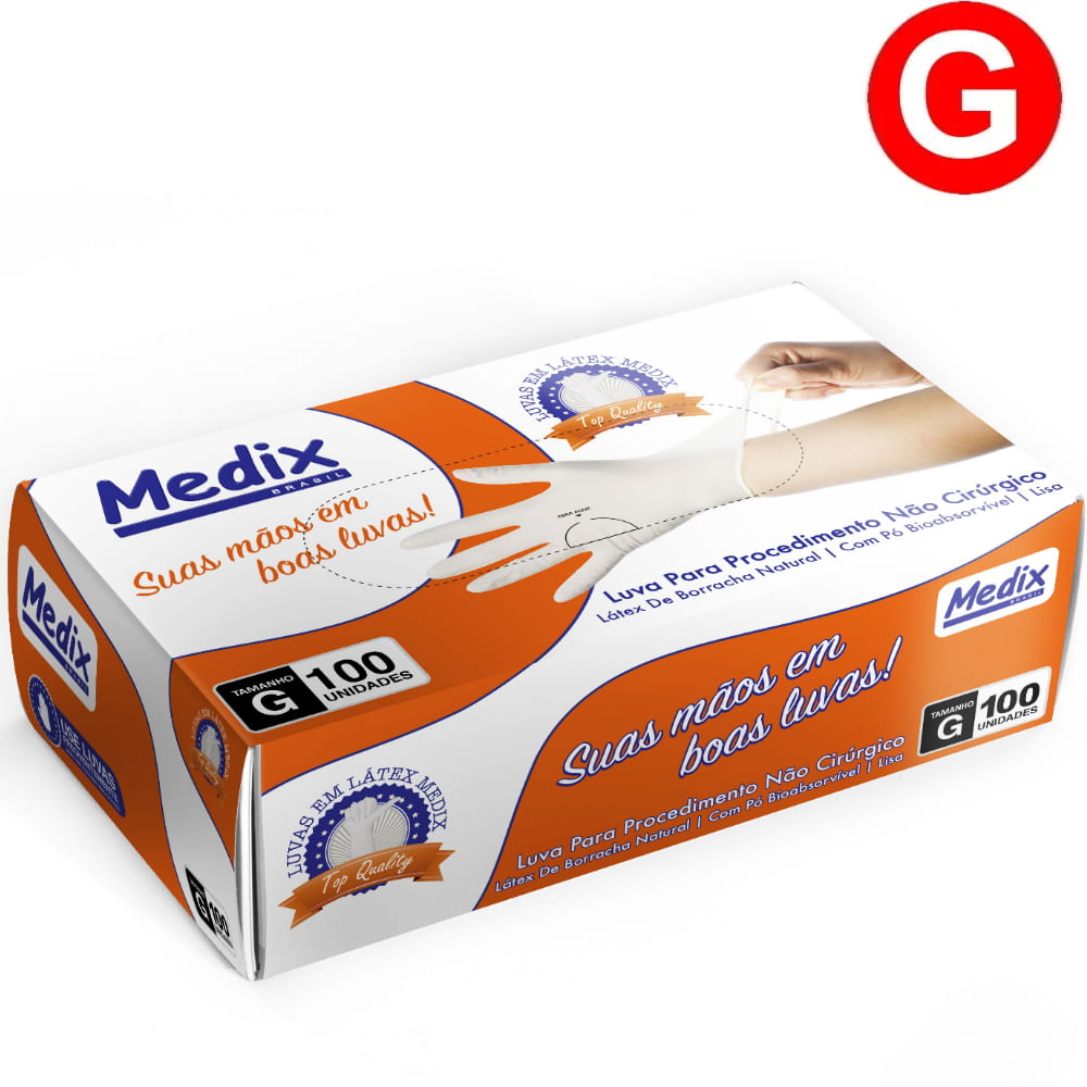 Encontraproduto.com.br - Luva de procedimento latéx top quality 100 unid Tam G L SRI226/23 V 06/28  Medix