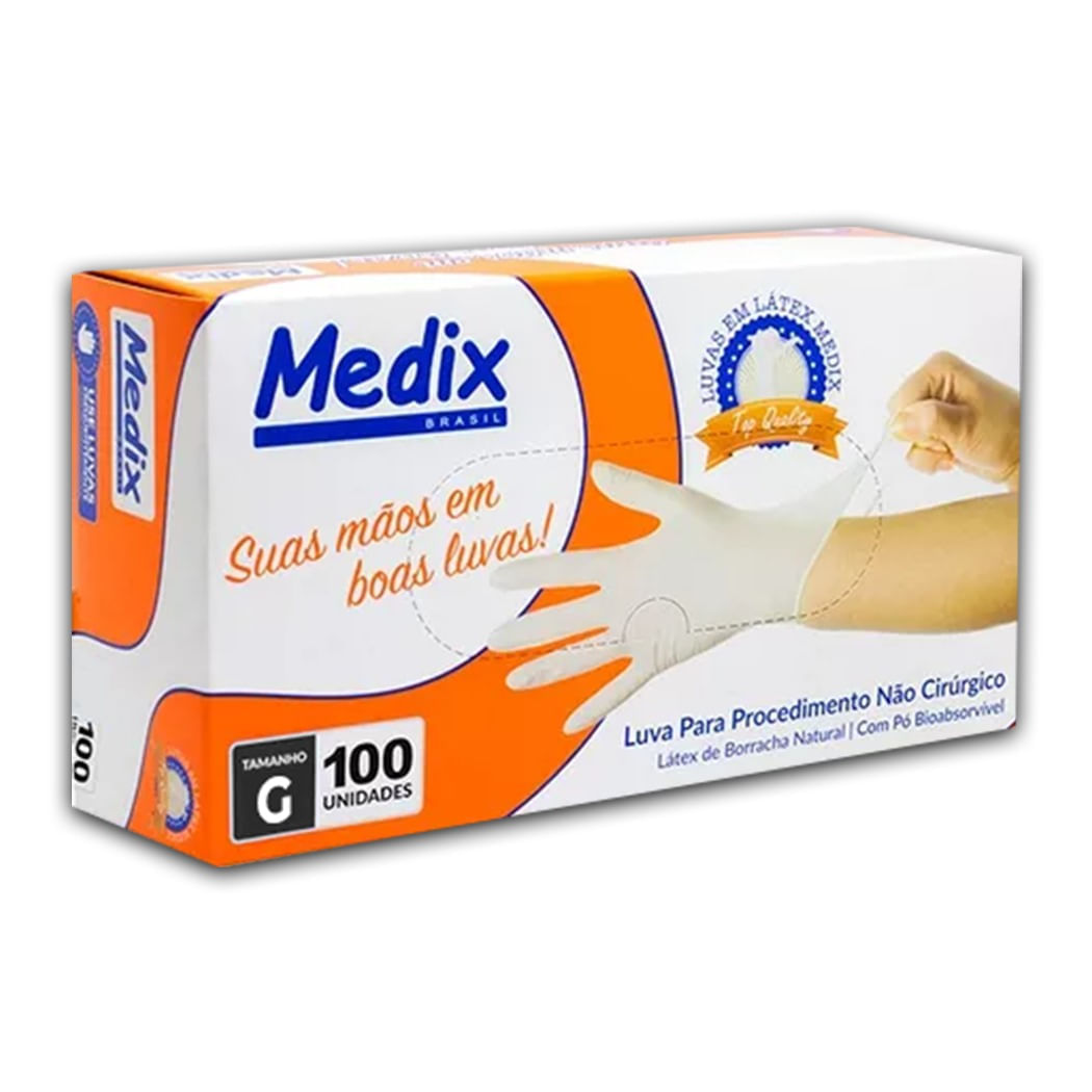Encontraproduto.com.br - Luva de procedimento latéx top quality 100 unid Tam G L SRI226/23 V 06/28  Medix