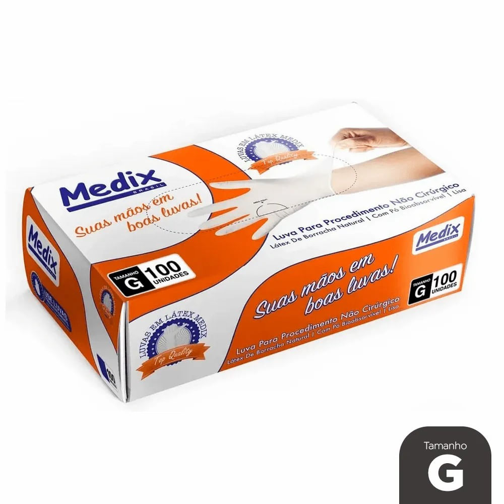 Encontraproduto.com.br - Luva de procedimento latéx top quality 100 unid Tam G L SRI226/23 V 06/28  Medix
