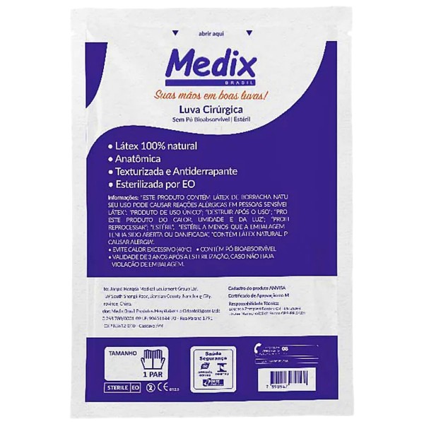 Encontraproduto.com.br - Luva Cirúrgica Medix 7.5 Estéril de Látex Sem Pó - par