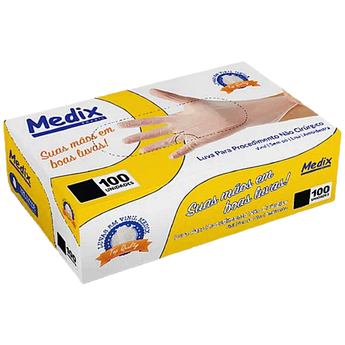Encontraproduto.com.br - Luva Vinil sem Pó M CA 44562 com 100 unidades Medix