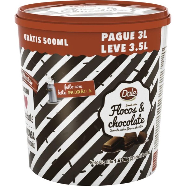 Sorvete Dale Flocos e Chocolates 3,5 Litros