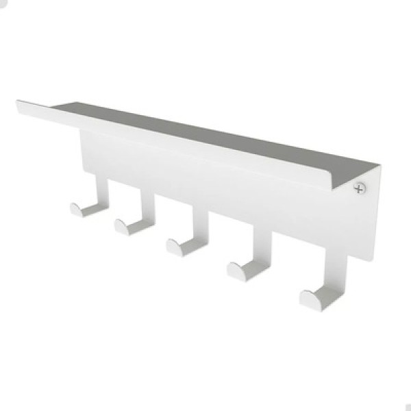Prateleira Decorativa Dicarlo com Gancho Branco com 6 Ganchos
