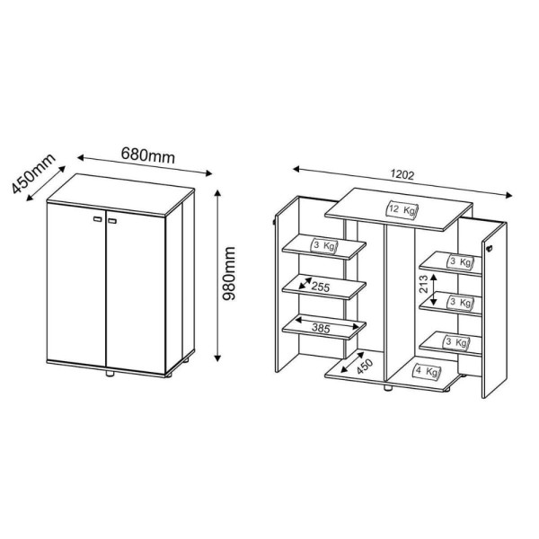 Encontraproduto.com.br - Armário Sapateira Quarto SA-3400 c/ 2 Portas Branco - Tecno Mobili