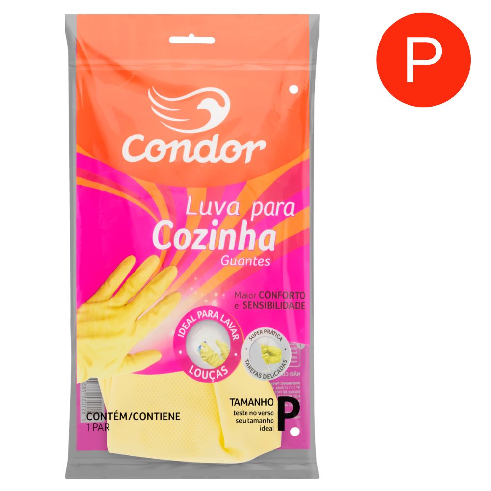Luva Condor para Cozinha cor Bege Pequena C/ 1 Par. Mais fina e ideal para lavar louça.