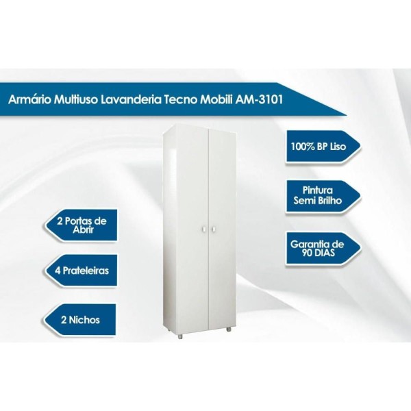Encontraproduto.com.br - Armário Multiuso Lavanderia AM3101 c/ 2 Portas c/ Rodízios Branco - Tecno Mobili