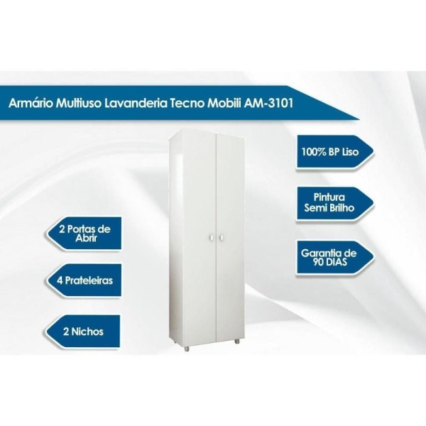 Encontraproduto.com.br - Armário Multiuso Lavanderia AM3101 c/ 2 Portas c/ Rodízios Branco - Tecno Mobili