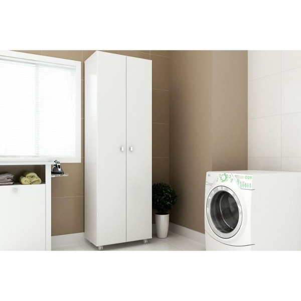 Encontraproduto.com.br - Armário Multiuso Lavanderia AM3101 c/ 2 Portas c/ Rodízios Branco - Tecno Mobili