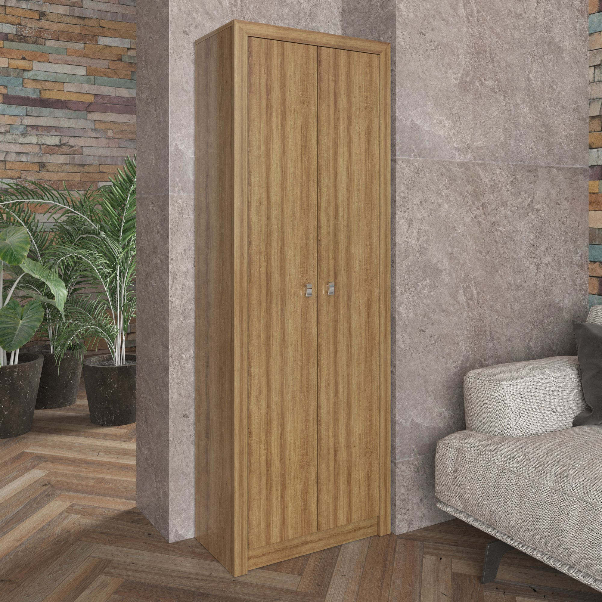 Encontraproduto.com.br - Armário Multiuso com 2 Portas e 4 Prateleiras - Amêndoa