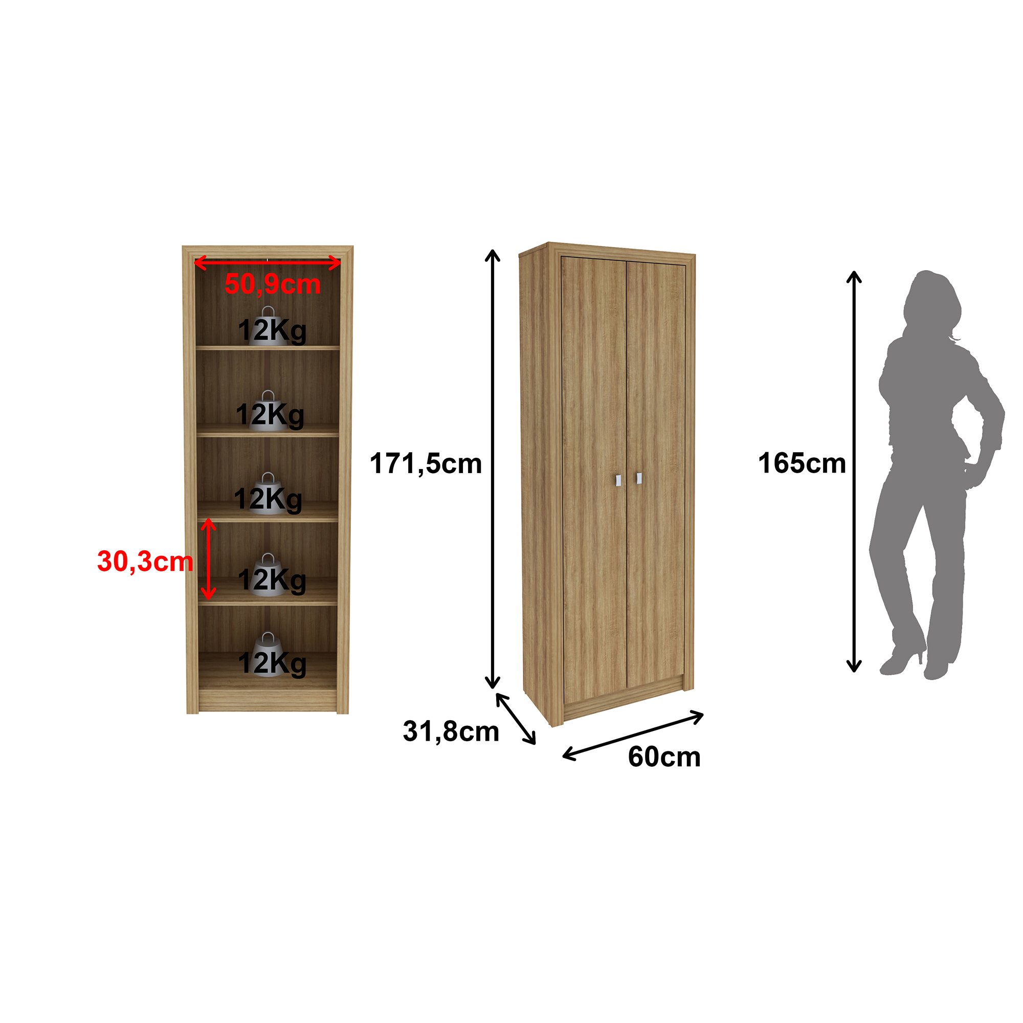 Encontraproduto.com.br - Armário Multiuso com 2 Portas e 4 Prateleiras - Amêndoa