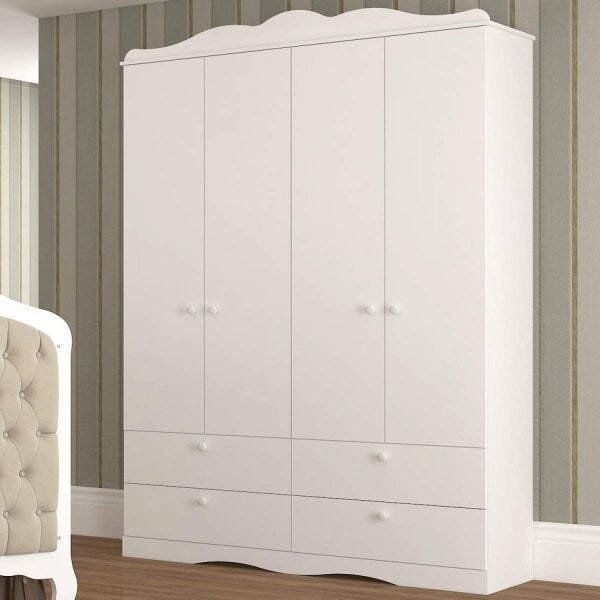 Encontraproduto.com.br - Guarda-Roupa de Bebê 4 Portas 4 Gavetas Aquarela Espresso Móveis Branco