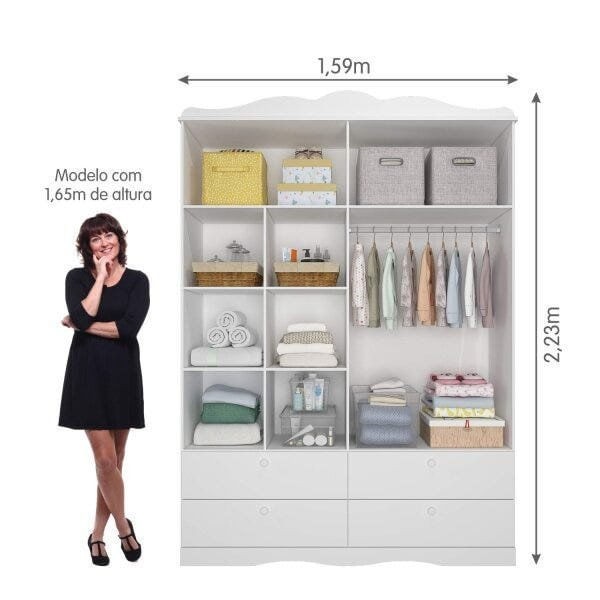 Encontraproduto.com.br - Guarda-Roupa de Bebê 4 Portas 4 Gavetas Aquarela Espresso Móveis Branco