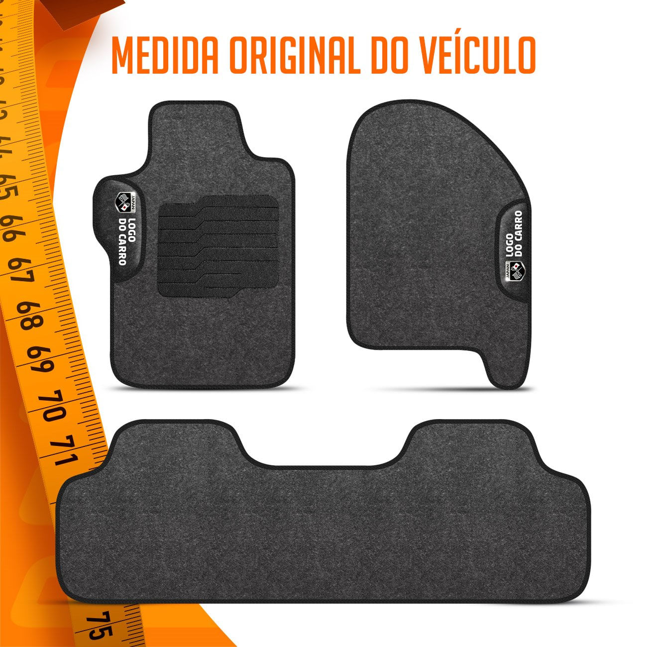 Jogo de Tapetes Carpete Compatível Civic 2012 2013 2014 Com Logo Bordado Concept 3D 3 Peças