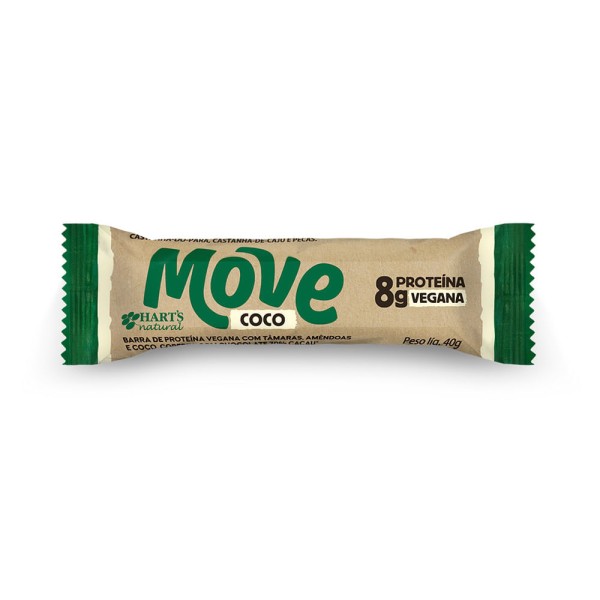 Encontraproduto.com.br - Barra de Proteína Vegana Coco Cobertura Chocolate 70% Cacau Hart´s Natural Move Pacote 40g