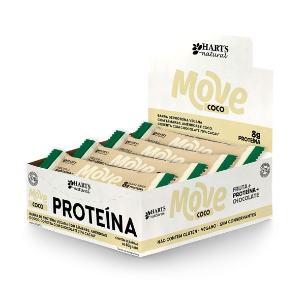 Encontraproduto.com.br - Barra de Proteína Vegana Coco Cobertura Chocolate 70% Cacau Hart´s Natural Move Pacote 40g