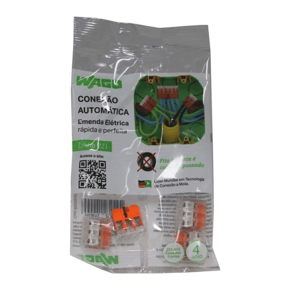 Encontraproduto.com.br - Conectores com Emenda de 3 Polos 32A Com 4 Unidades Wago