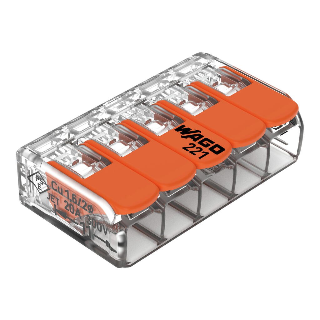 Encontraproduto.com.br - Conector Elétrico Emenda Wago 5 Polos Pacote com com 4 Unidades