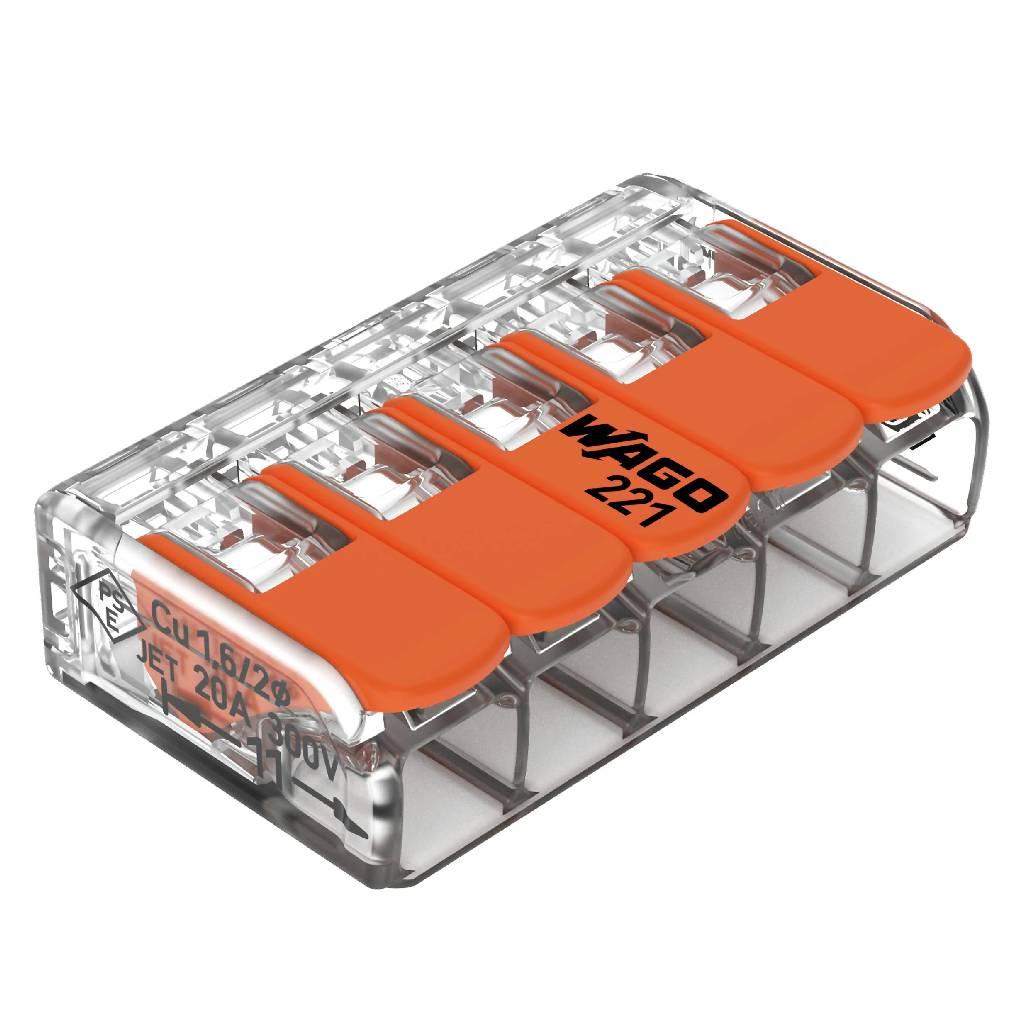 Encontraproduto.com.br - Conector Elétrico Emenda Wago 5 Polos Pacote com com 4 Unidades
