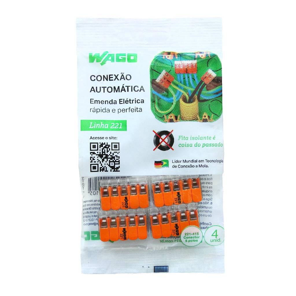 Encontraproduto.com.br - Conector Elétrico Emenda Wago 5 Polos Pacote com com 4 Unidades