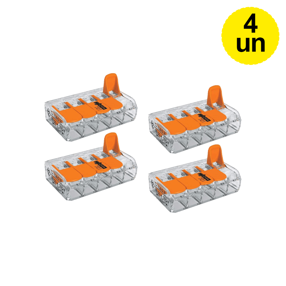 Encontraproduto.com.br - Conector Elétrico Emenda Wago 5 Polos Pacote com com 4 Unidades