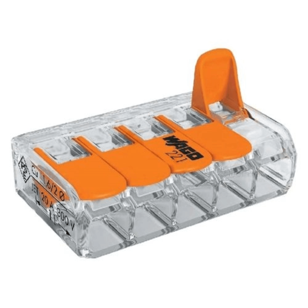 Encontraproduto.com.br - Conector Elétrico Emenda Wago 5 Polos Pacote com com 4 Unidades