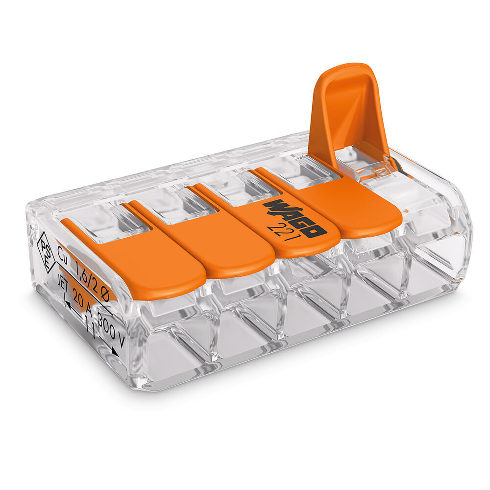 Encontraproduto.com.br - Conector Elétrico Emenda Wago 5 Polos Pacote com com 4 Unidades