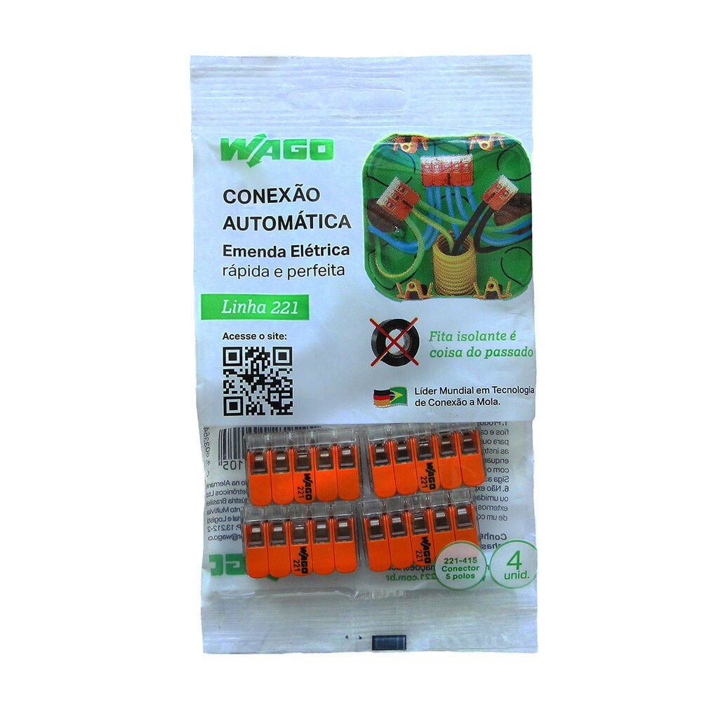 Encontraproduto.com.br - Conector Elétrico Emenda Wago 5 Polos Pacote com com 4 Unidades