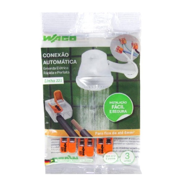 Encontraproduto.com.br - Conector de Emenda Chuveiro 41A 2 Polos Flowpack Wago