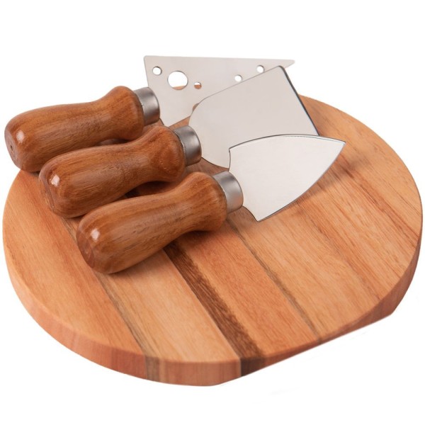 Encontraproduto.com.br - Jogo Tábua De Corte E Facas Para Queijo 4 Peças Domama Madeira Aço Inox