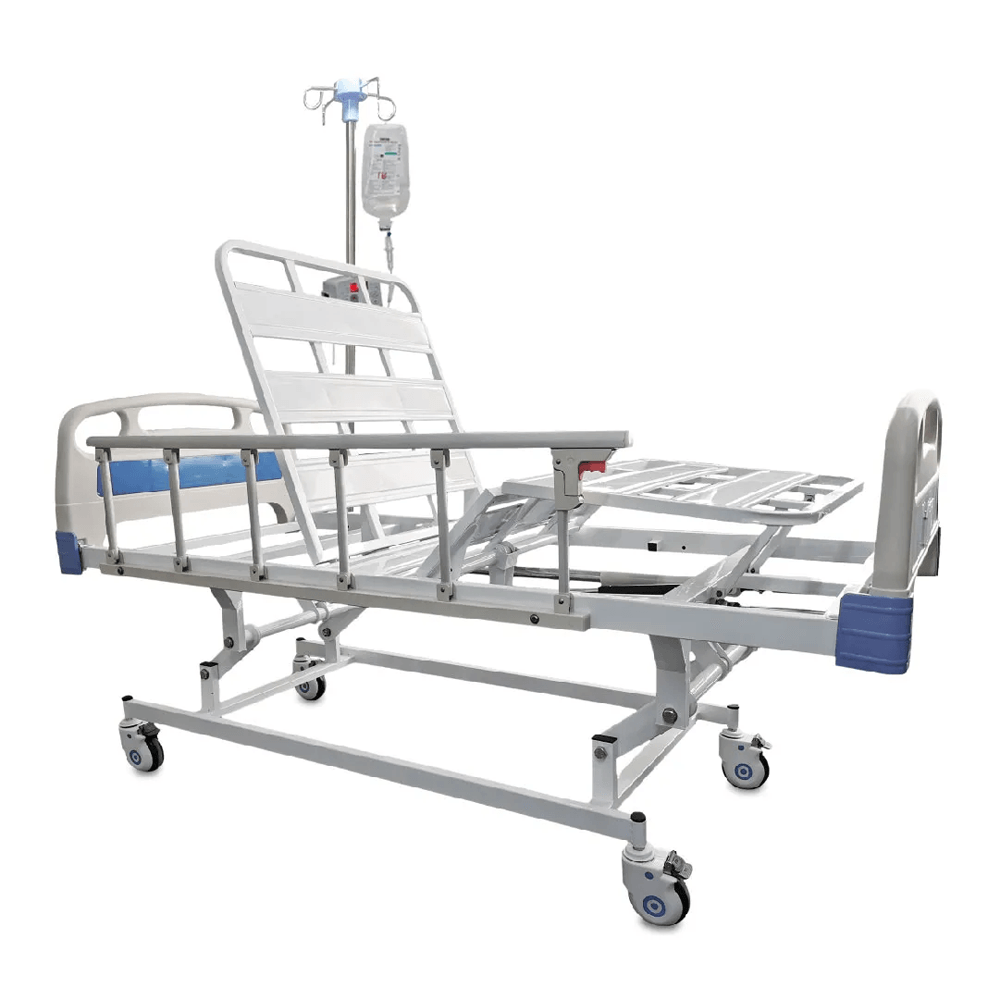 Encontraproduto.com.br - Cama Hospitalar Fowler Manual com 03 Manivelas com Grade e Rodízio DX3 - Dellamed