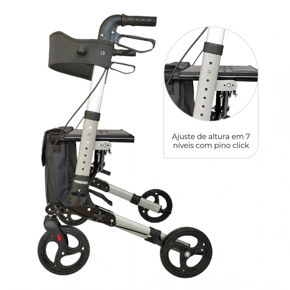 Encontraproduto.com.br - Andador Para Idoso Em Alumínio Dobrável D14 Dellamed Com 4 Rodas