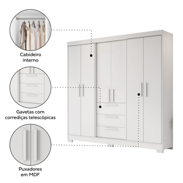 Encontraproduto.com.br - Guarda Roupa Casal com Pés 6 Portas 3 Gavetas NT 6030 Notável Móveis