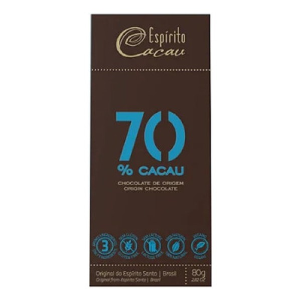 Encontraproduto.com.br - Tablete Chocolate 70% Cacau 80g - Espírito Cacau