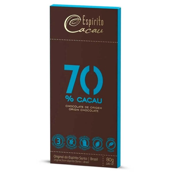 Encontraproduto.com.br - Tablete Chocolate 70% Cacau 80g - Espírito Cacau