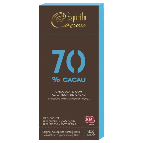 Encontraproduto.com.br - Tablete Chocolate 70% Cacau 80g - Espírito Cacau