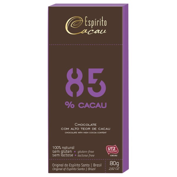 Encontraproduto.com.br - Tablete Chocolate 85% Cacau 80g - Espírito Cacau