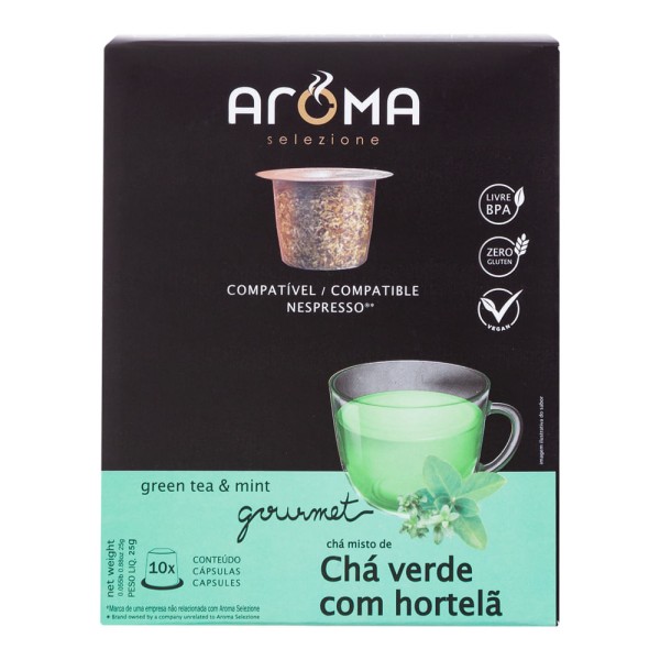 Encontraproduto.com.br - Chá Aroma Capsula Verde com Hortelã Compatível Com Máquina Nespresso 25 g