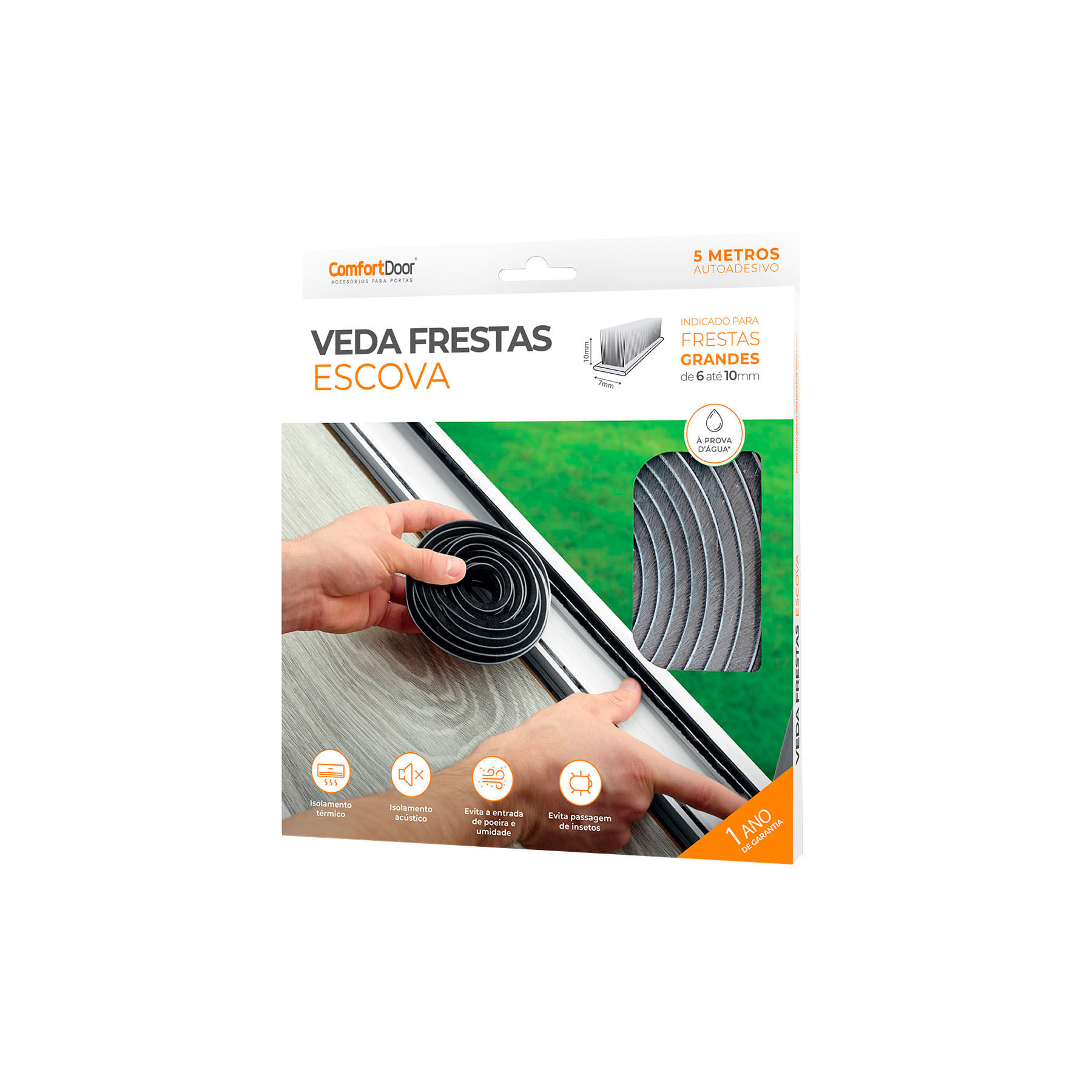 Encontraproduto.com.br - Veda Frestas Escova Fita Adesiva Portas E Janelas 5 Metros